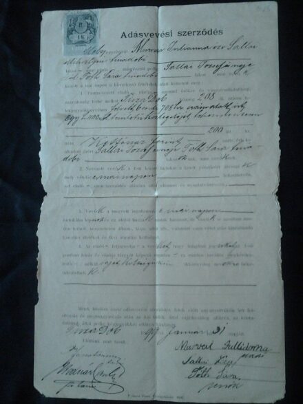 55-618 1899. Adásvételi szerződés 1kr okmánybélyeggel