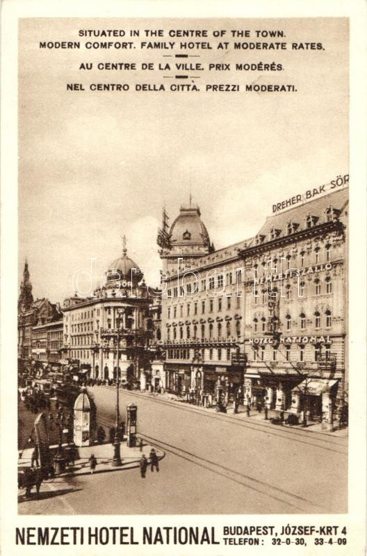 Budapest VIII. Nemzeti Szálloda, reklám