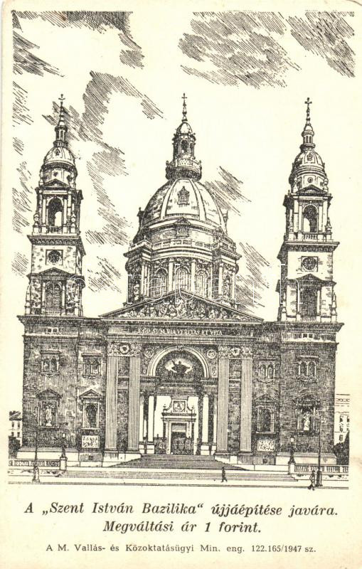 Budapest V. Szent István Bazilika, újjáépítési segélylap