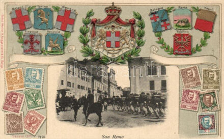 San Remo, Italian coat of arms, stamps Emb. litho