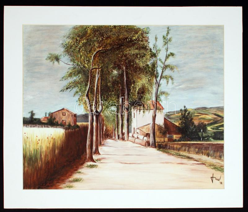 Fazekas Marianna (1968- ): Fasor a falu szélén, olaj, vászon, jelzett, paszpartuban, 43,5×53,5 cm