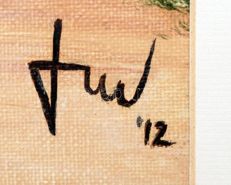 Fazekas Marianna (1968- ): Fasor a falu szélén, olaj, vászon, jelzett, paszpartuban, 43,5×53,5 cm - Image 2