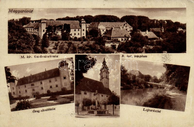 Mosonmagyaróvár, Magyaróvár; gazdaakadémia, Római katolikus templom, Öreg Akadémia, Lajta (EK)