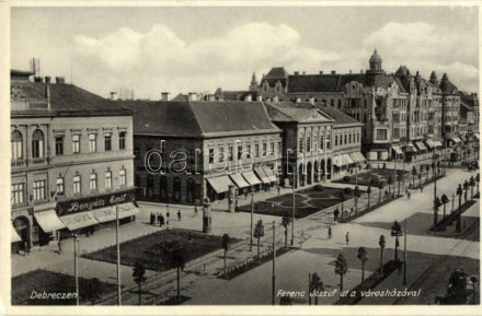 Debrecen, Ferencz József út, Városháza, Benyáts Emil és Sugár Dezső üzlete, gyógyszertár (ragasztónyom / gluemark)