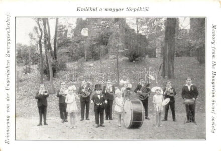 Emlékül a magyar törpéktől, zenekar; Liliputi falu, Városliget, hátoldalon dalszöveg; Rózsavölgyi és Társa zeneműkiadók / Memory from the Hungarian dwarf society, music band, lyrics on the background (non PC) (EK)