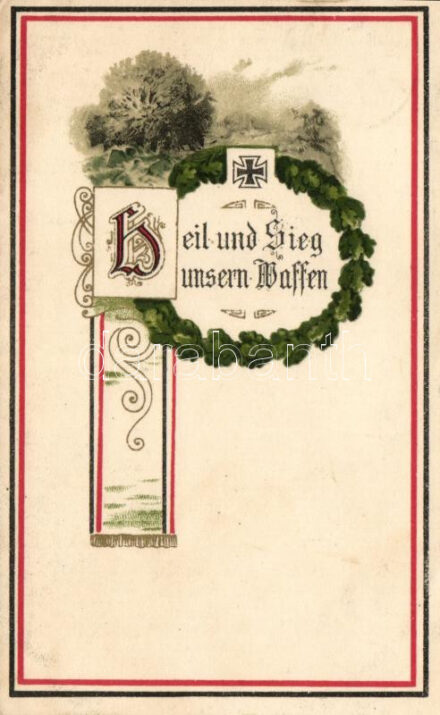 Heil und Sieg unsern Waffen! / WWI German military propaganda, Art Nouveau, flag, S.V.D. Serie 3002/3. litho