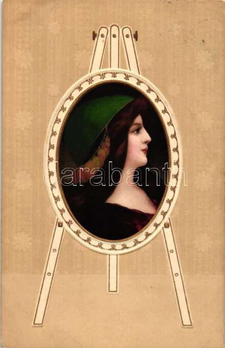 Lady, easel, Emb. litho