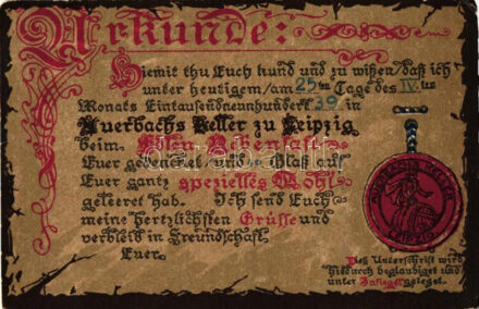 Urkunde, Leipziger Auerbach's Keller's certificate, humour, litho (EK)