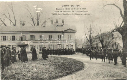 Haute-Alsace, Visit of Raymond Poincaré, marching Chasseurs Alpins
