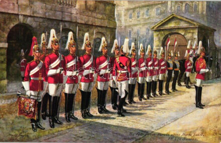 First Life Guards; Raphael Tuck & Sons Oilette 'Military in London' Series III. 9081. s: Harry Payne