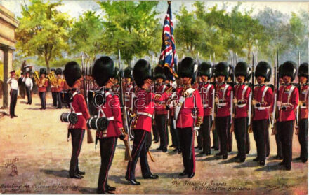 The Grenadier Guards of Wellington Barracks; Raphael Tuck & Sons Oilette 'Military in London' Series III. 9081. s: Harry Payne