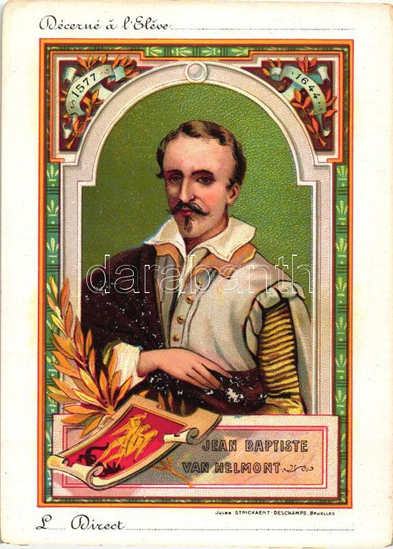 Jean Baptiste Van Helmont, 'Décerné a l'Eleve / student's award card, litho (non PC)
