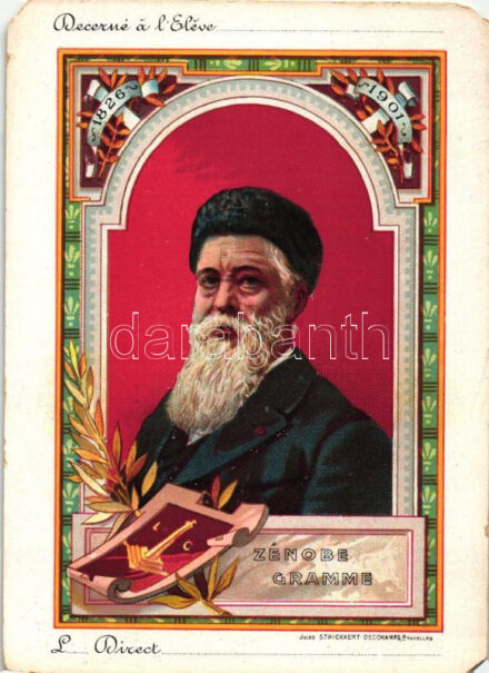Zénobe Gramme, 'Décerné a l'Eleve / student's award card, litho (non PC)(EM)