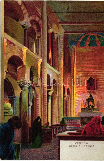 Verona, Chiesa S. Lorenzo / church interior, litho s: R. Tafuri