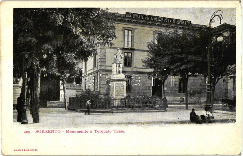 Sorrento, Monumento a Torquato Tasso, Ristorante ed Albergo Villa di Sorrento / statue, restaurant and hotel