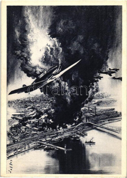 Stukas allemands attaquent une usine anglaise d'armements / WWII military, German military aircrafts attacking a British army factory s: Sollep (EK)