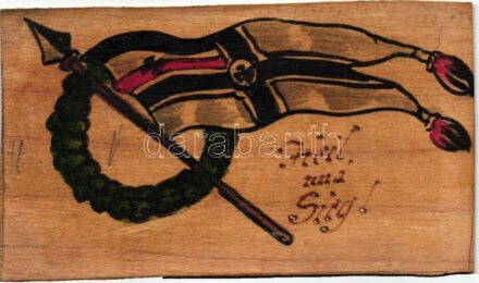 Heil und Sieg! / German flag, hand-painted wooden card (b)