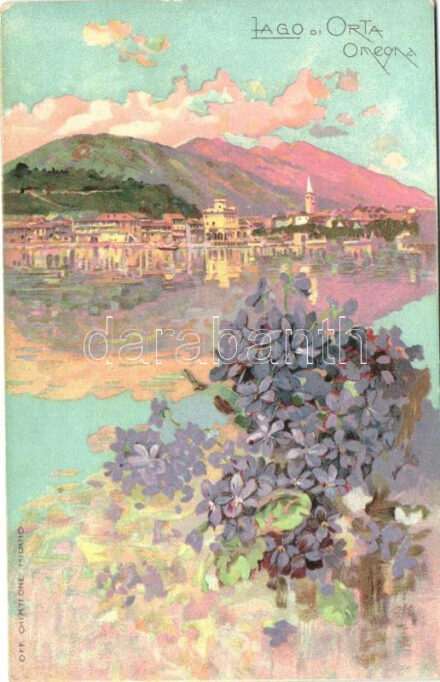 Omegna, Lago d'Orta / view from the Orta Lake, Lysoform advertisment on backside, litho