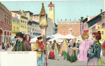 Verona, Piazza delle Erbe / market square, litho s: R. Tafuri (EK)