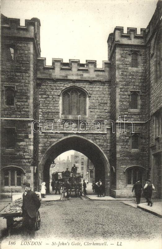 London, St. John's Gate, Clerkwell, horse carriage, fruit vendor