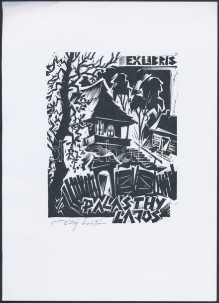 Imets László (1934-): Ex Libris, Palásthy Lajos. Klisé, papír, jelzett, 12×10 cm