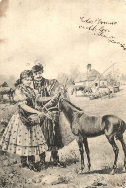 Hungarian folklore, couple in national costume (vágott / cut)