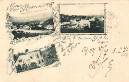 1899 Sveti Petar na Krasu, St Peter in Krain; Railway station, Villa Krizaj, floral (Rb)