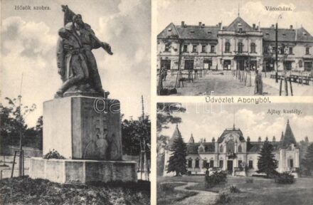 Abony, Hősök szobra, Városháza, Ajtay kastély, Balthesné kiadása + Portó (EK)