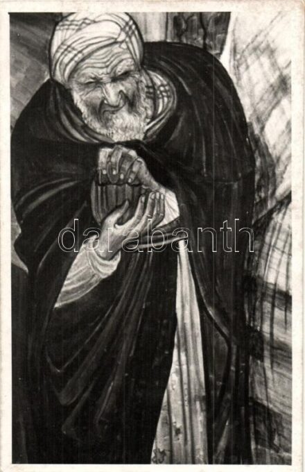 Jewish old man art postcard, Judaica