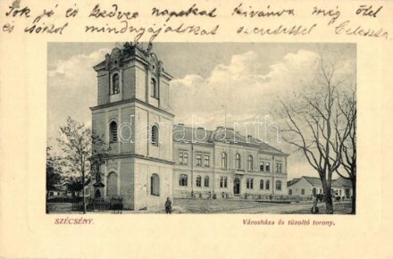 Szécsény, Városháza és tűzoltó torony, W. L. Bp. 4731. Körmendy Géza kiadása (EK)