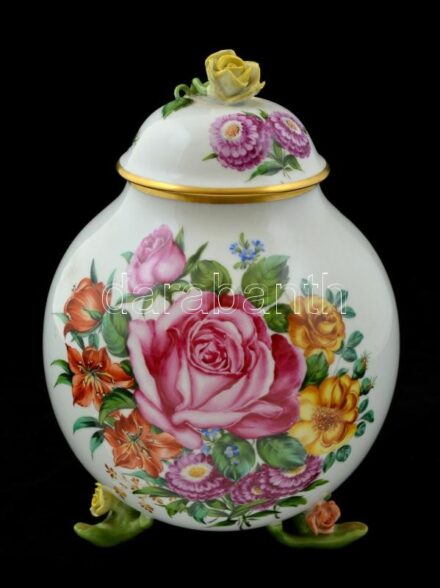 Herendi fedeles váza, kézzel festett, jeltett (Kádas Gyula), restaurált, m:25 cm