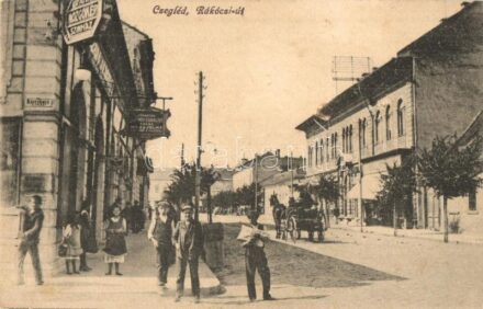 Cegléd, Rákóczi út és Ballányi utca sarka, Uránia mozgókép-színház (mozi), Milka Velma Suchard csokoládéraktára, üzlet (fl)