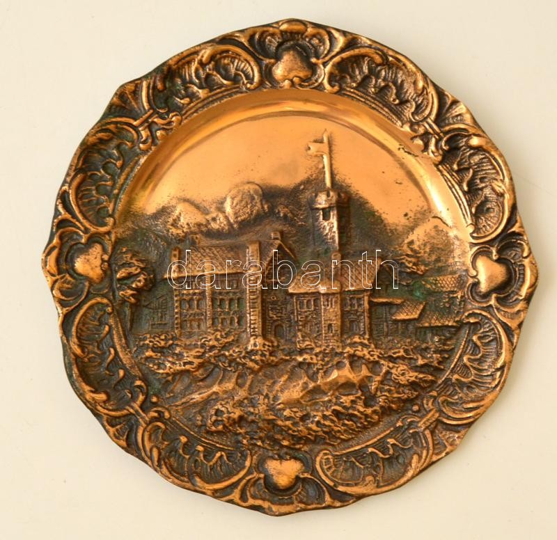Bronz városképes falitányér, d: 18 cm