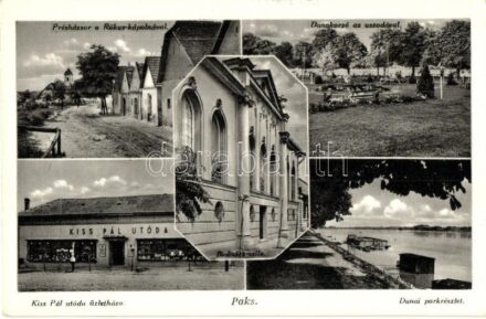 Paks, Présházsor a Rókus kápolnával, Dunakorzó az uszodával, Bednárz villa, Dunai parkrsézlet, Kiss Pál utóda üzletháza és saját kiadása (EK)
