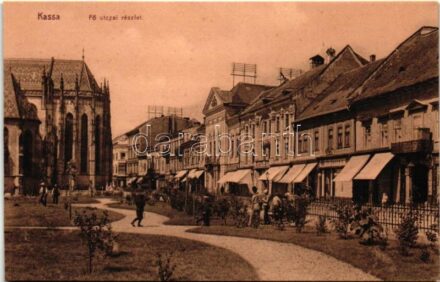 Kassa, Kosice; Fő utca, Neumann M. üzlete, László Béla kiadása / main street, shops