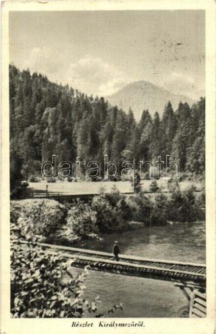 Királymező, Ust-Chorna; látkép, híd. Kuchár Antal kiadása, kétnyelvű bélyegző / general view, bridge + M. kir. 12. honvéd határvadász zászlóalj távbeszélő szakasz (EK)