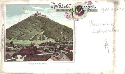 Huszt, Chust; vár és tere. Mermelstein Fülöp kiadása 4127. / castle and square. Floral, litho (EK)