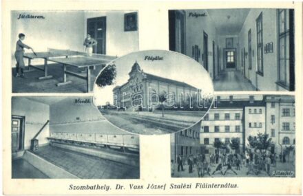 Szombathely, Dr. Vass József Szalézi Fiúinternátus, belsők: játékterem, folyosó, mosdó, játszótér