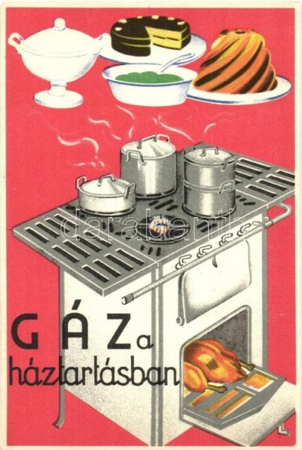 Gáz a háztartásban. Seidner litográfia / Hungarian gas advertisment