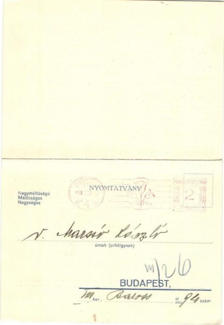 M. Kir. Honvédtisztek Országos Tudományos és Kaszinó Egyesületének elnöksége. Kinyitható meghívó képeslap / Presidency of the National Science and Casino Federation of Hungarian Defense Forces. Invitation folding card