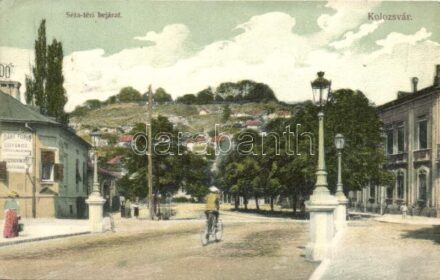 Kolozsvár, Cluj; Séta téri bejárat, Diána gőzfürdő, uszoda, kerékpár. Schuster Emil kiadása / promenade entrance, spa, swimming pool, bicycle (EK)