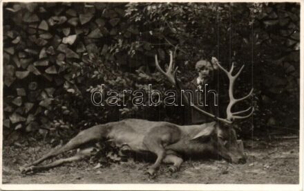 Otto von Habsburg next to a hunted stag. photo