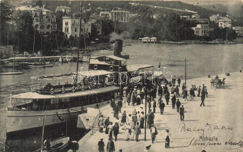 Abbazia, Füred egycsavaros tengeri személyszállító gőzhajó (Salondampfer) a kikötőben / Hungarian sea passenger steamship (EK)