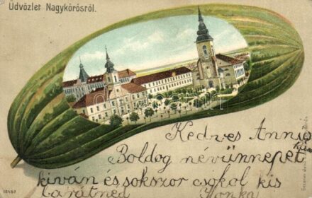 Nagykőrös, uborkás litho művészlap / cucumber litho art postcard (EK)