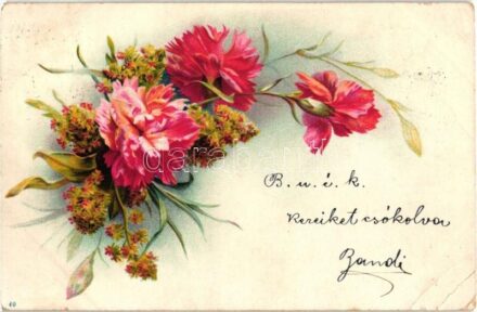 1899 Flowers. Floral greeting art postcard, litho (EK)