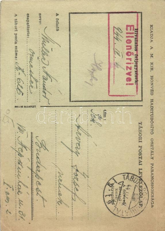 1944 Húsvéti üdvözlet. Kiadja a M. Kir. Honvéd Haditudósító Osztály Parancsnoksága. Tábori Postai Levelezőlap / WWII Hungarian military field post, Easter greeting. s: Markó Lajos (EK) - Image 2