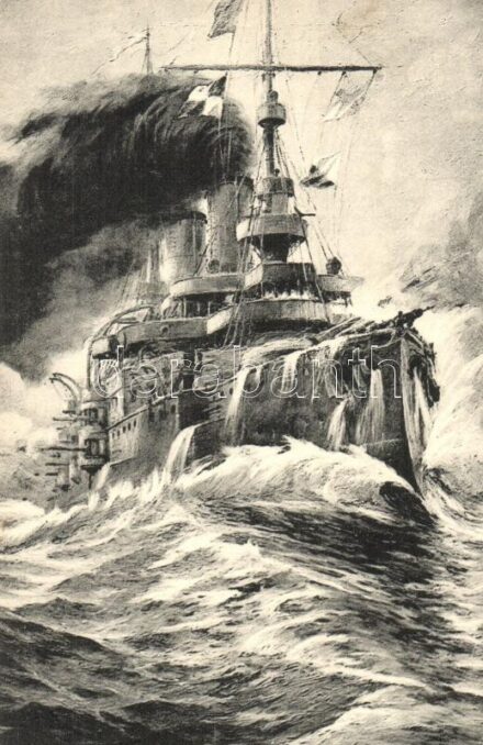 1907 SMS Habsburg osztrák-magyar Habsburg-osztályú pre-dreadnought csatahajó / K.u.K. Kriegsmarine SMS Habsburg art postcard s: Ramberg (EK)