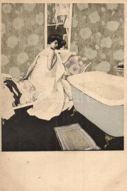Bathing lady. Gently erotic art postcard. Simplicissimus Karte Serie VIII. No. 2.