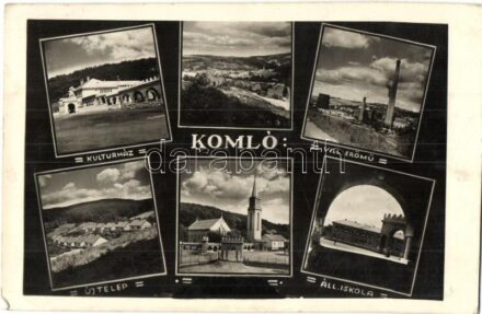 Komló, Kultúrház, Villamos erőmű, Új telep, Templom, Áll. Iskola (EK)