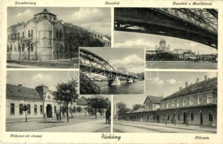 Párkány, Stúrovó; Járásbíróság, Dunahíd, Rákóczi út, Bazilika, vasútállomás / court, bridge, street, basilica, railway station